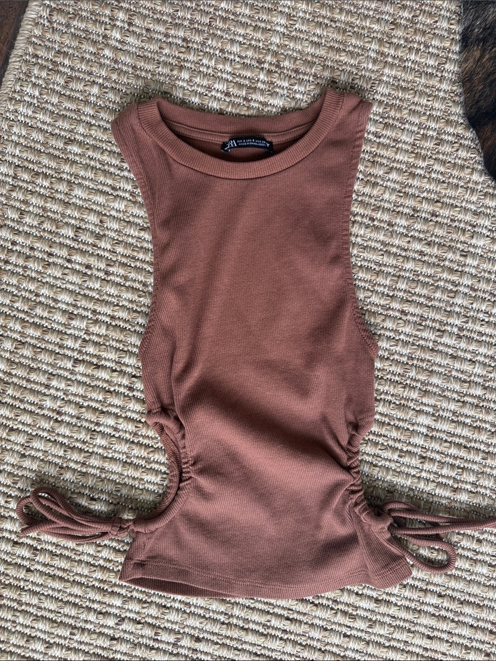Zara Mauve-Brown Ruched Side Tank Top